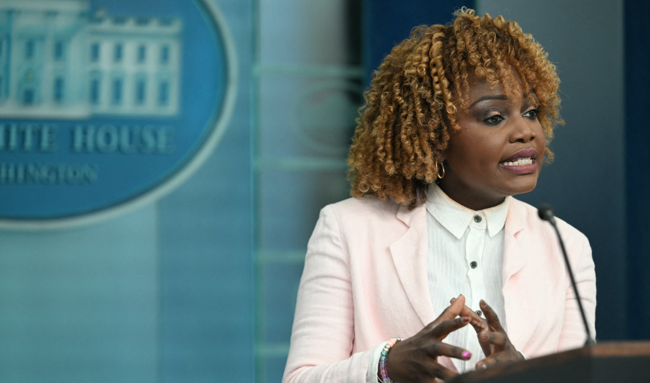 White House Press Secretary Karine Jean-Pierre speaks during the daily press briefing in the Brady Press Briefing Room of the White House in Washington, DC, on July 25, 2024. (AFP)