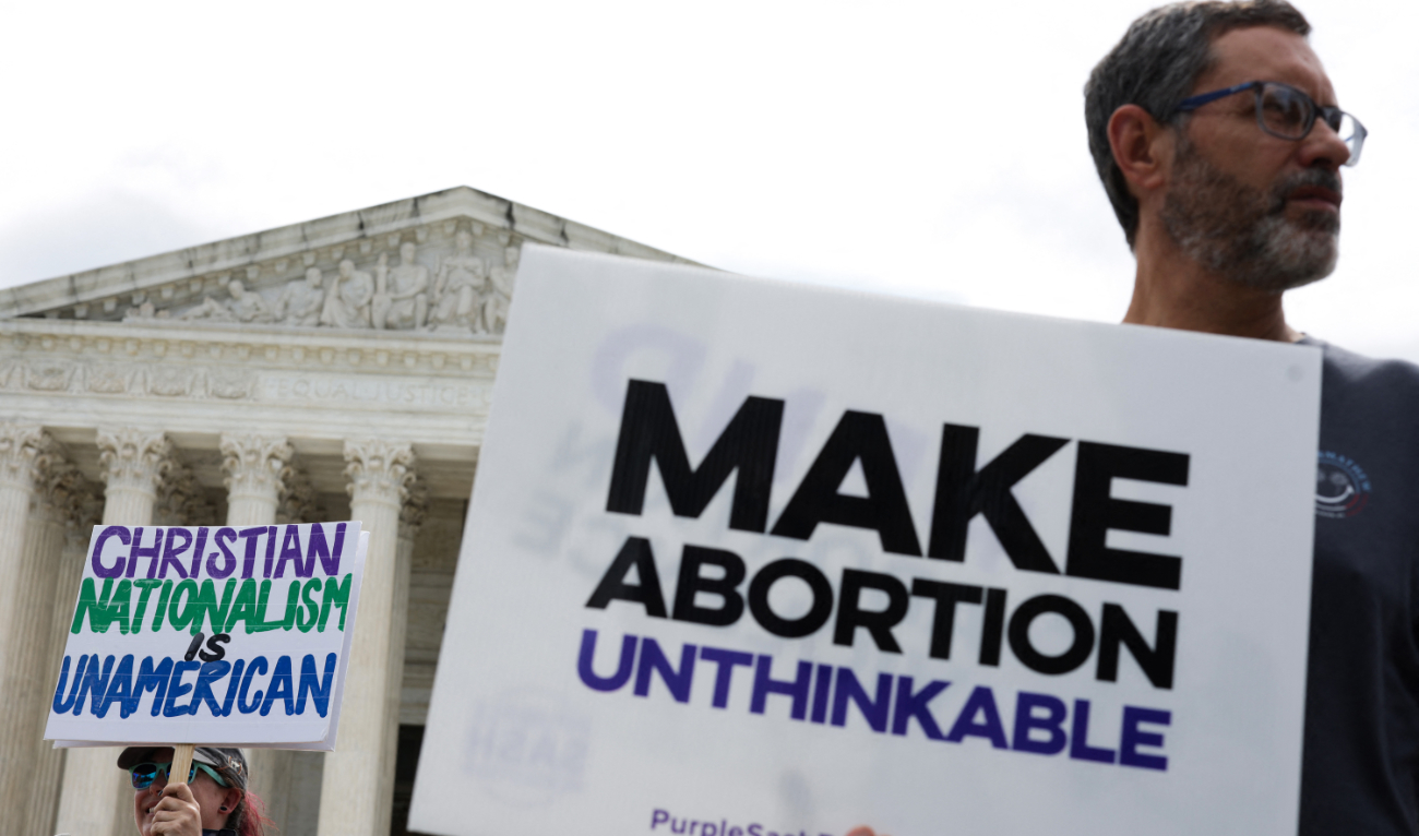 Protesters demonstrate outside of the U.S. Supreme Court on June 27, 2024 in Washington, DC. (AFP)