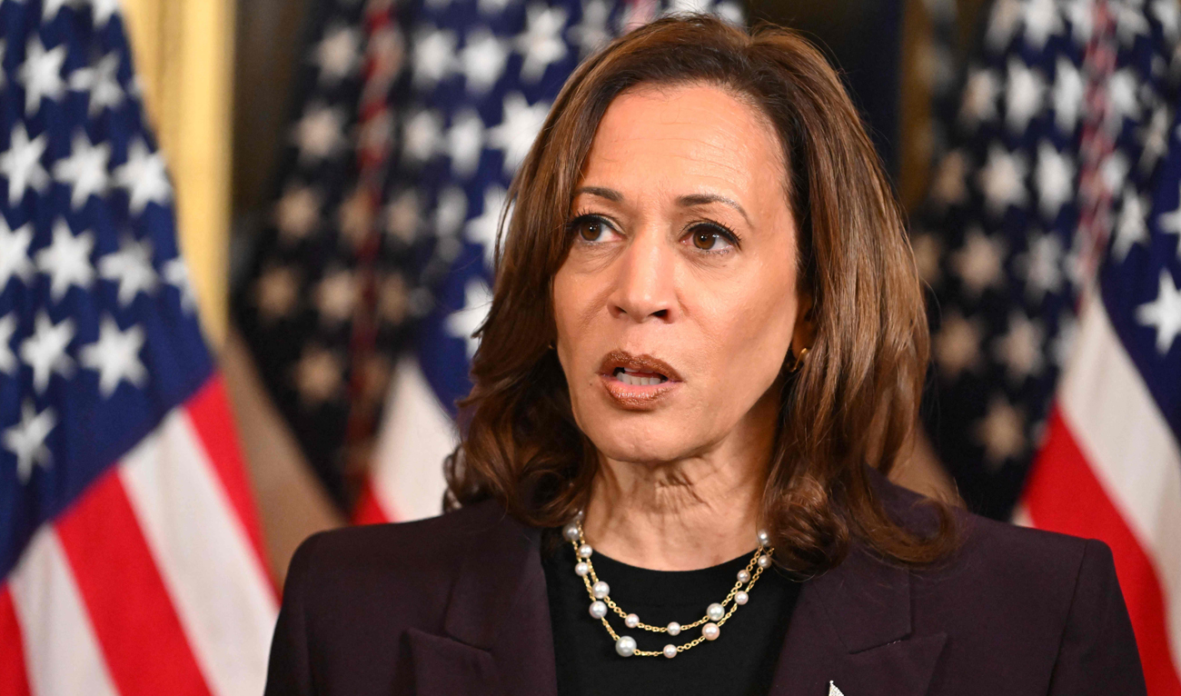 US Vice President Kamala Harris speaks to the press after meeting with Israeli Prime Minister Benjamin Netanyahu in the Vice President’s ceremonial office at the Eisenhower Executive Office Building in Washington, DC, on July 25, 2024. (AFP)