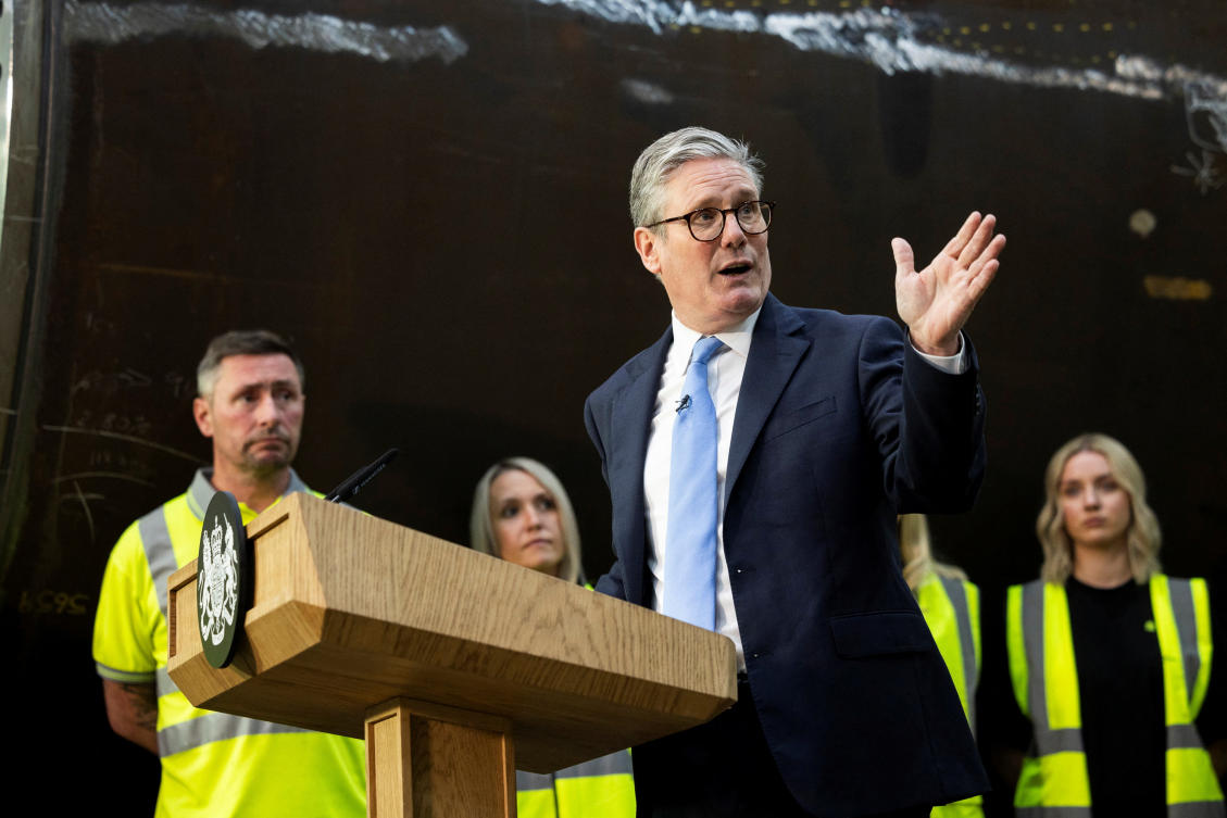 Britain's Prime Minister Keir Starmer speaks during a visit to Hutchinson Engineering in Widnes, Cheshire, Britain. (File/Reuters)