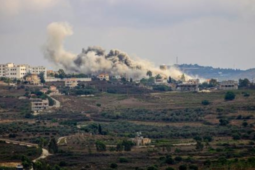 Smoke billows from a site targeted by Israeli shelling in the southern Lebanese border village of Tayr Harfa on Jul. 24, 2024. (AFP)