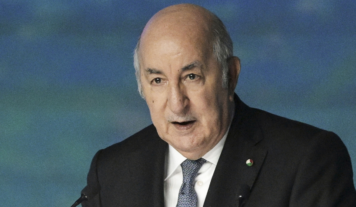 Algerian President Abdelmadjid Tebboune addresses a plenary session of the St. Petersburg International Economic Forum in St. Petersburg, Russia, Friday, June 16, 2023. (AP file photo)