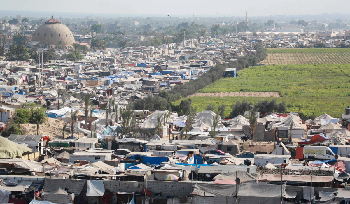 Tents sheltering displaced Palestinians crowd an area in Khan Yunis, in the southern Gaza Strip, on July 24, 2024, amid the ongoing conflict between Israel and the Palestinian militant group Hamas. (AFP)