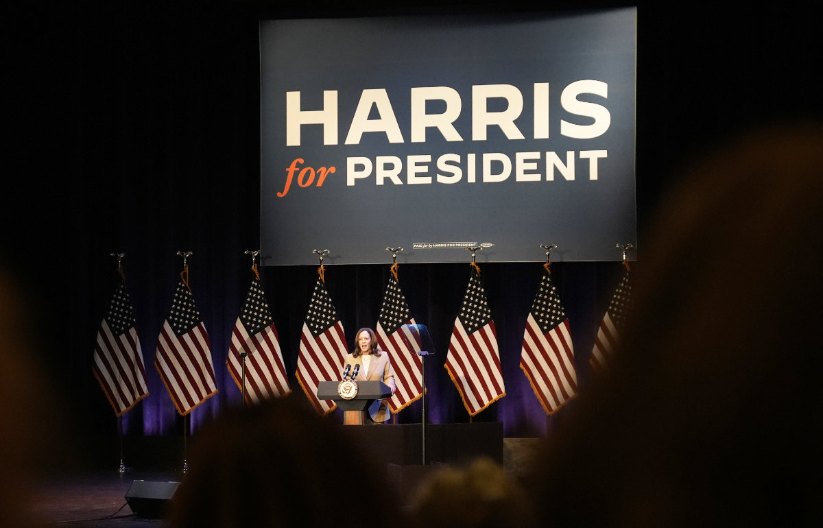 Vice President Kamala Harris delivers remarks at a campaign event in Pittsfield, Massachusetts, on July 27, 2024. (AP)