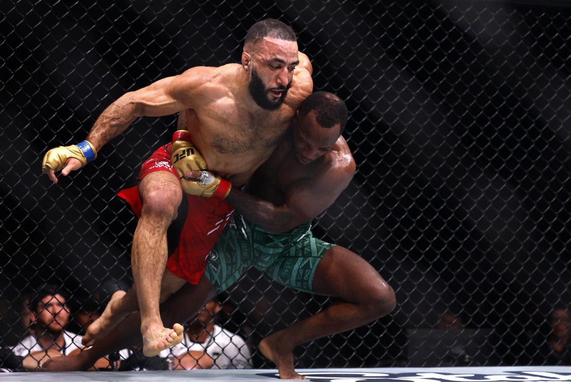 Leon Edwards fights Belal Muhammad during UFC 304. (Reuters)