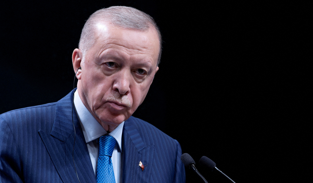 Turkey's President Tayyip Erdogan speaks during a press conference with Greek Prime Minister Kyriakos Mitsotakis (not seen) at the Presidential Palace in Ankara, Turkey, May 13, 2024. (REUTERS)