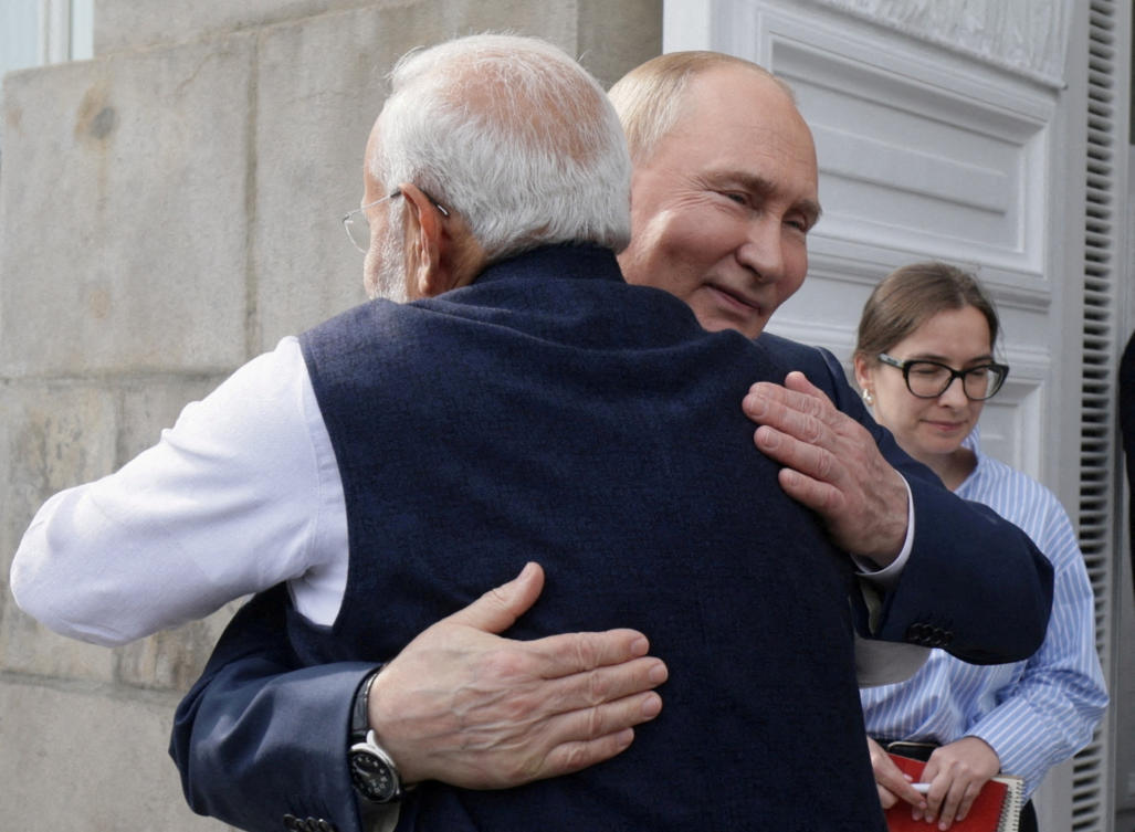 Russia's President Vladimir Putin bids farewell to India's Prime Minister Narendra Modi following their meeting at the Kremlin in Moscow, Russia July 9, 2024. (File/Reuters)
