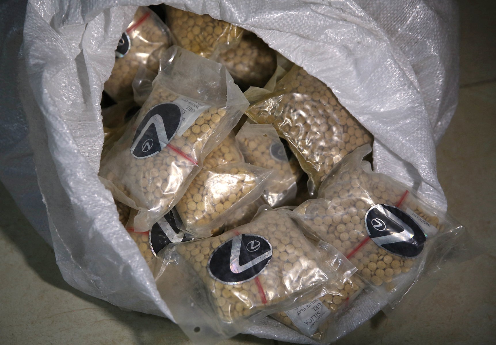 Bags of confiscated pills are displayed at the police anti-narcotics unit headquarters in Amman on January 7, 2019. (FIle/AFP)