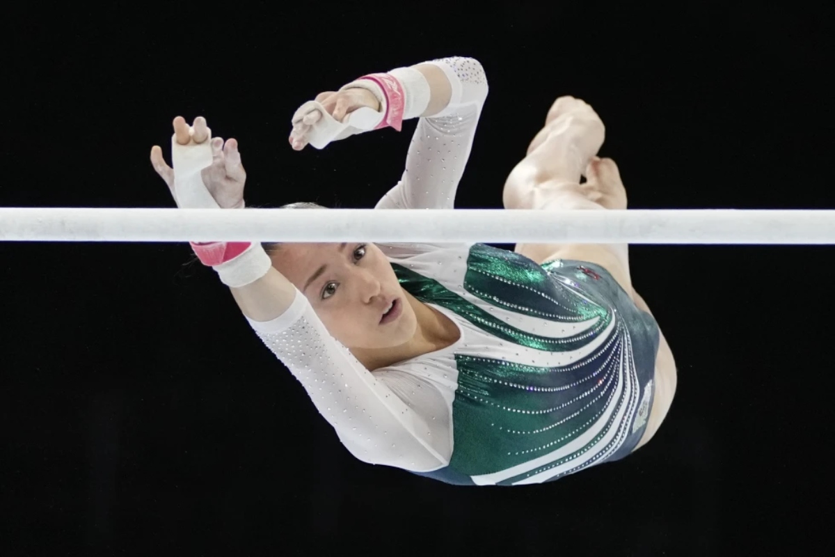 The 17-year-old athlete, one of the best in the world on uneven bars, was born in France. She grew up here, and still trains here. (AP)