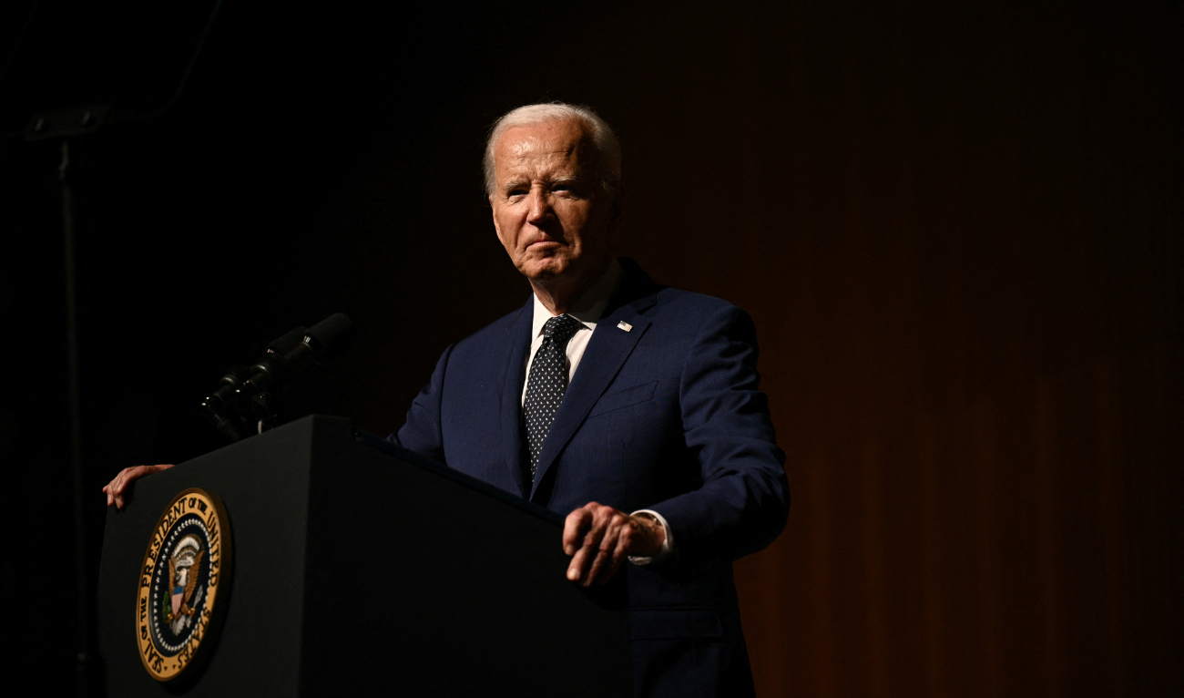 US President Joe Biden speaks during a commemoration of the 60th anniversary of the Civil Rights Acts at the Lyndon B. Johnson presidential library in Austin, Texas, on July 29, 2024. (AFP)