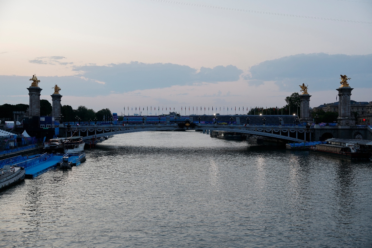 General view of the Alexander III bridge as the men’s individual triathlon is postponed as pollution levels in the river Seine remain too hig. (Reuters)