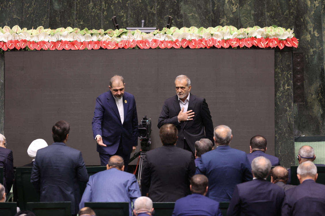 Iran's new President, Masoud Pezeshkian looks on during his swearing-in ceremony at the parliament in Tehran, Iran, July 30, 2024. (Reuters)