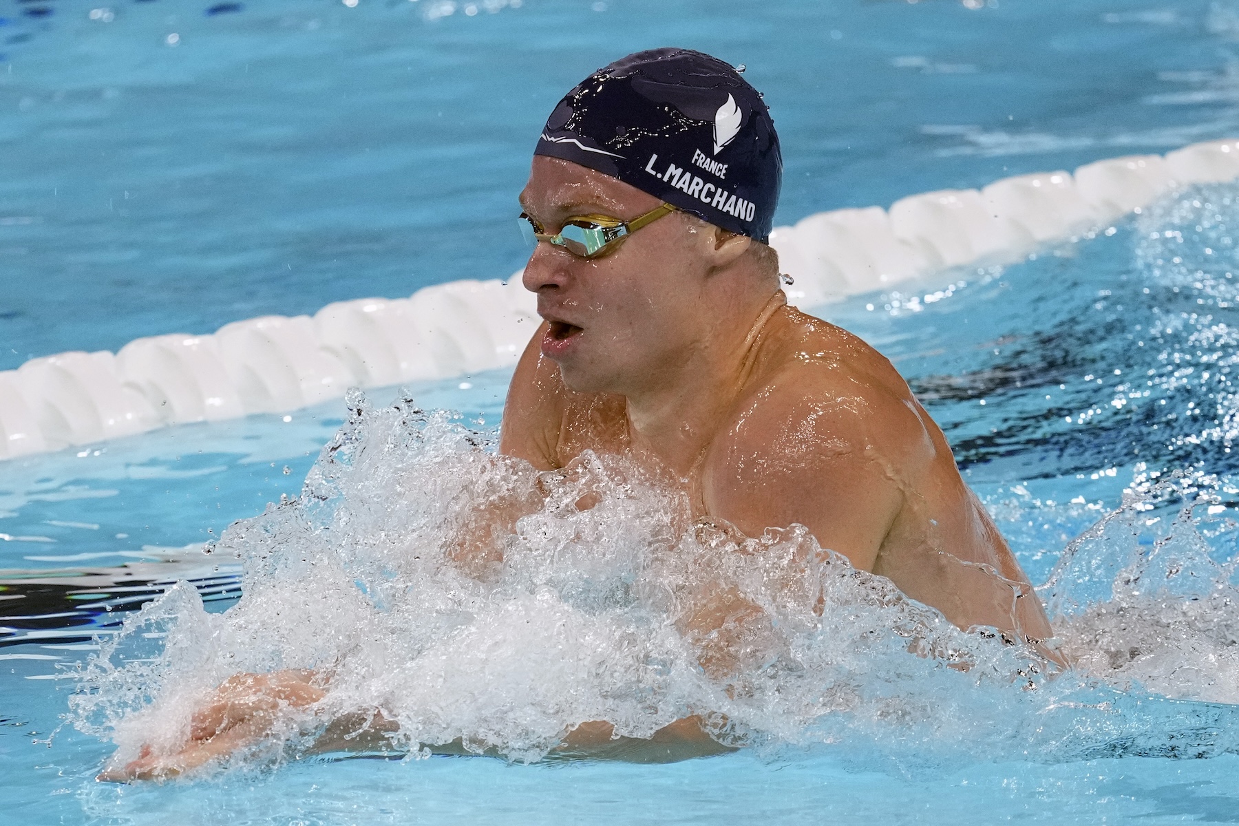 Leon Marchand, of France, competes during the men's 200-meter breaststroke semifinal at the 2024 Summer Olympics Tuesday in Nanterre, France. (AP)