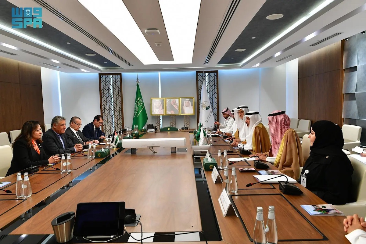 KSrelief chief Dr. Abdullah Al-Rabeeah and Palestinian Minister of State for Relief Affairs Bassil Nasser in Riyadh. (SPA)