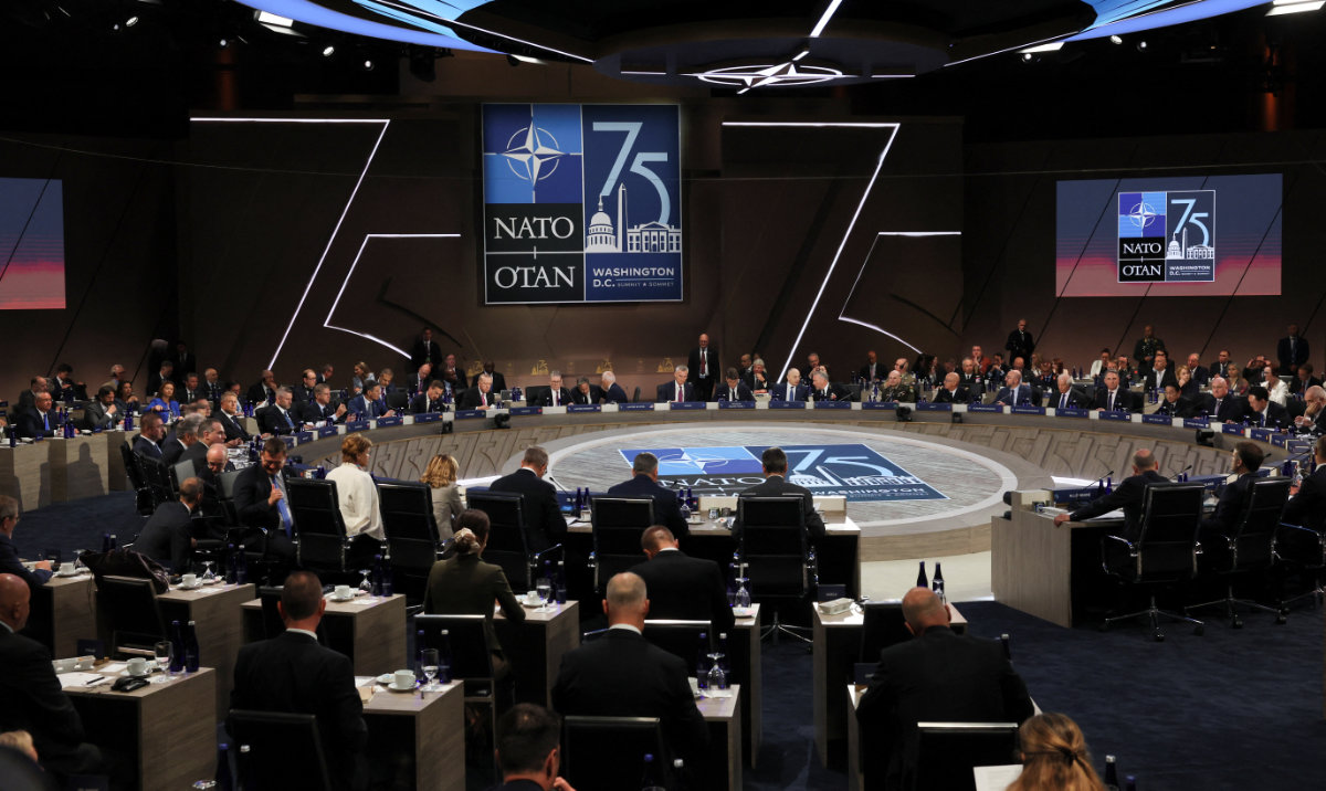 US President Joe Biden and NATO Secretary General Jens Stoltenberg attend a meeting in Washington. (Reuters)