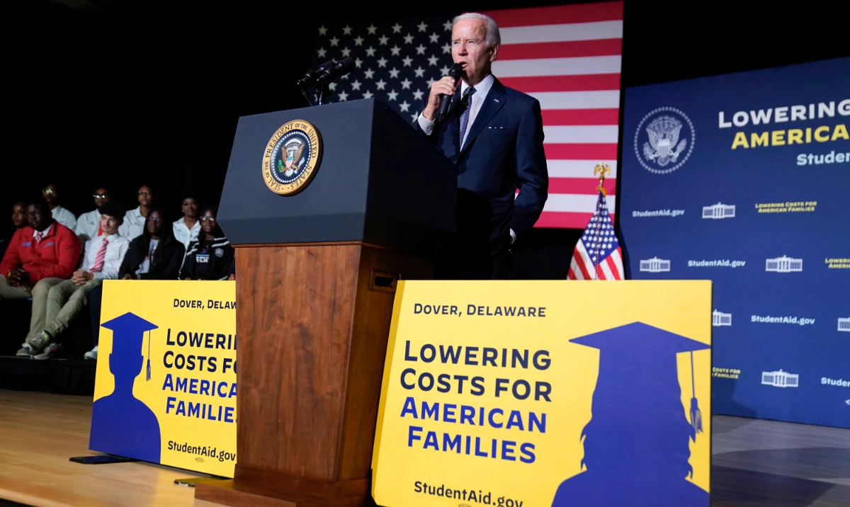 President Joe Biden speaks about student loan debt relief at Delaware State University in Dover, Del. A federal appeals court has allowed the US Education Department to move ahead with a plan to lower monthly payments for millions of student loans borrowers. (AP/File)
