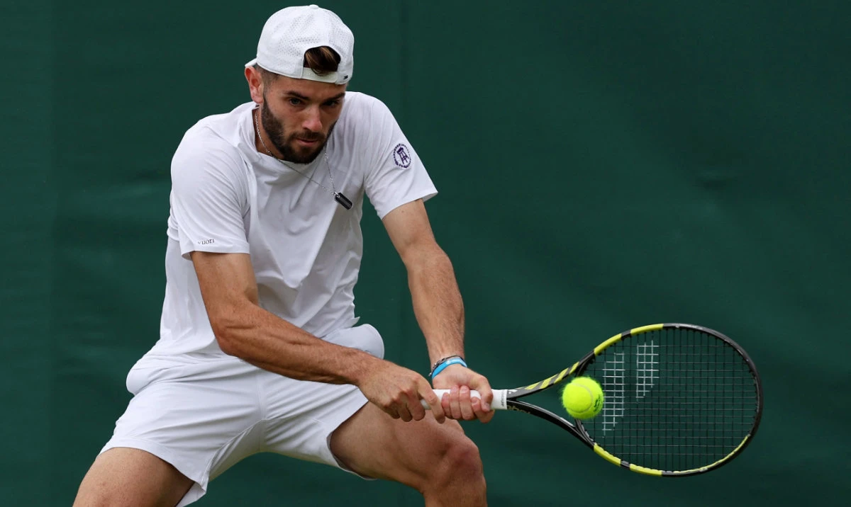 Britain’s Jacob Fearnley in action during his first round match against Spain’s Alejandro Moro Canas. (Reuters)