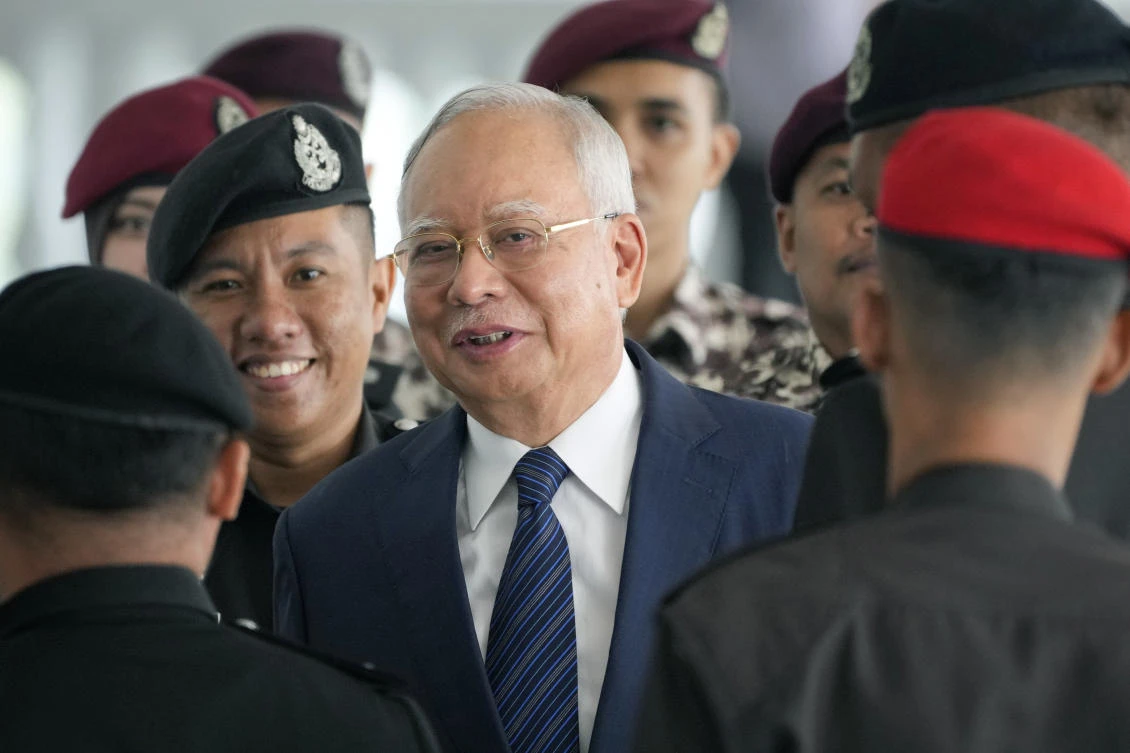 Former Malaysian Prime Minister Najib Razak served less than two years of his sentence before it was commuted by the pardons board. His sentence is now due to end Aug. 23, 2028. (AP)