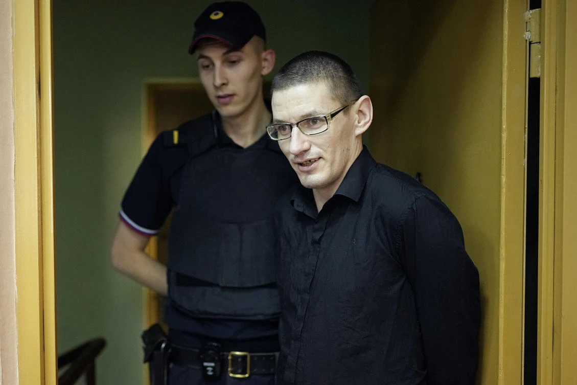 US citizen Robert Woodland is escorted to a court room prior to a court session on drug-related charges in Moscow on Jul. 4, 2024. (AP)