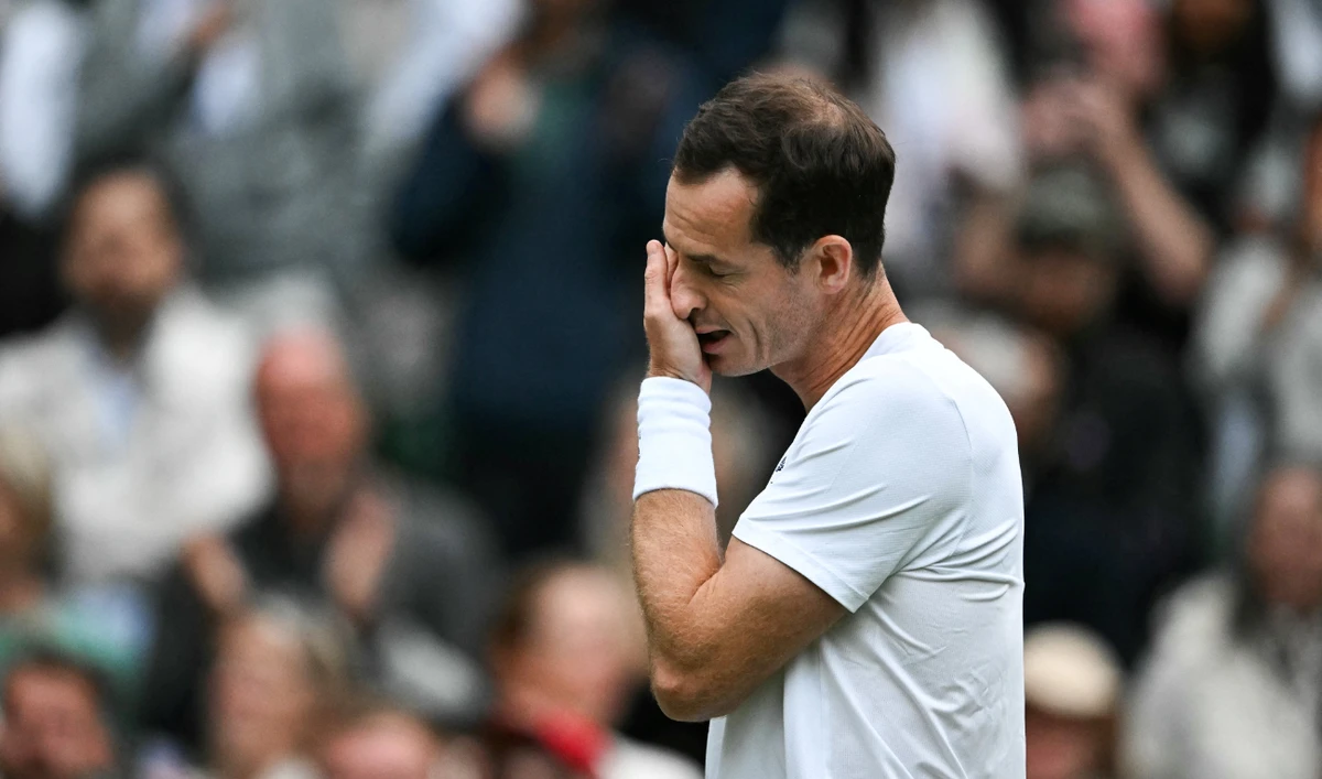 Andy Murray cries as he delivers a speech during a farewell ceremony to celebrate his last Wimbledon, on July 4, 2024. (AFP)