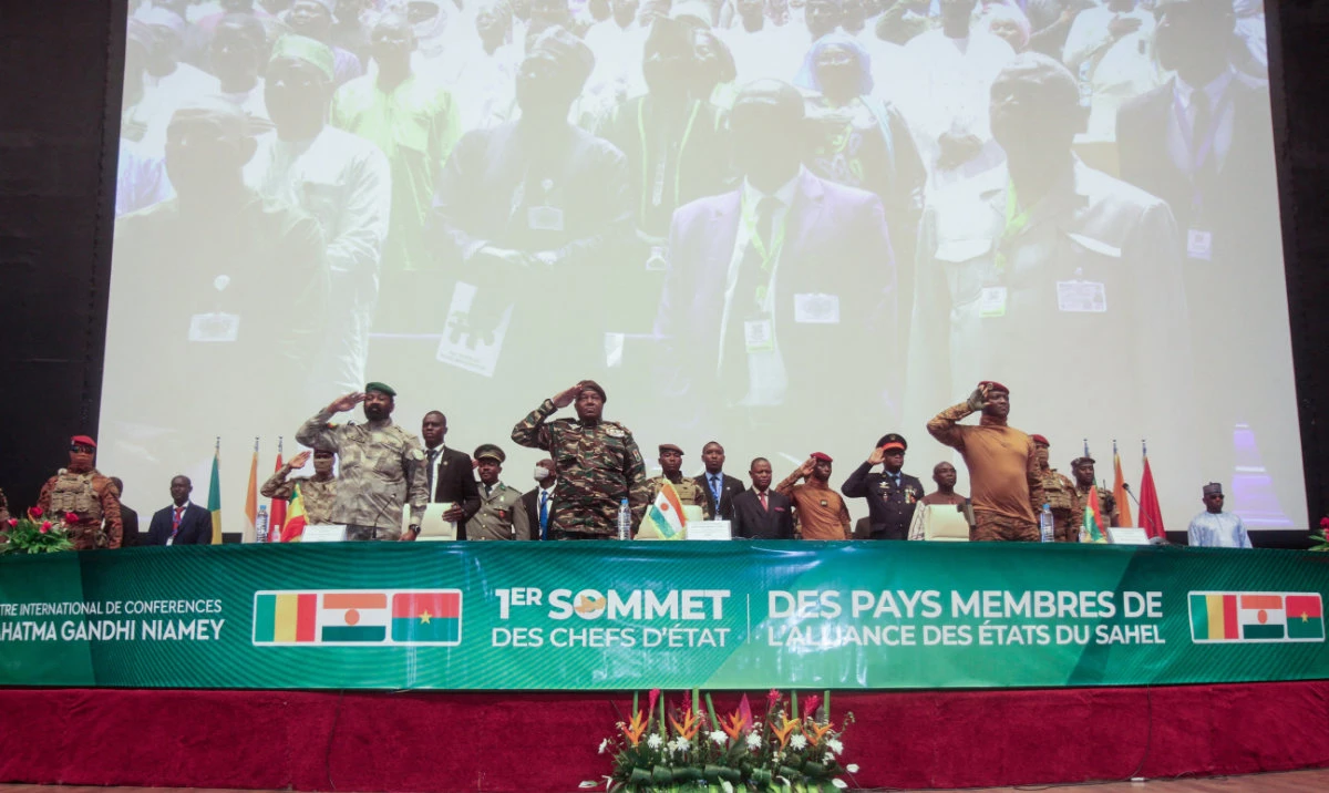 Heads of state of Mali's Assimi Goita, Niger's General Abdourahamane Tiani and Burkina Faso's Captain Ibrahim Traore attend the opening of for the first ordinary summit of heads of state and governments of the Alliance of Sahel States (AES) in Niamey, Niger July 6, 2024. (Reuters)
