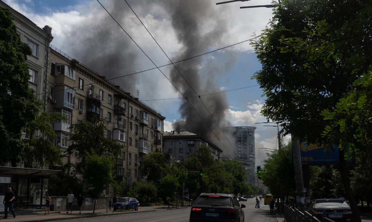 Smoke rises up after Russia's massive missile attack in central Kyiv, Ukraine, Monday, July 8, 2024. (AP)