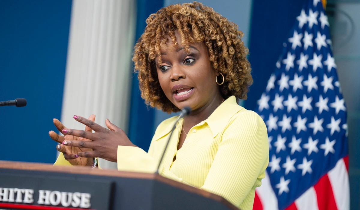 White House press secretary Karine Jean-Pierre speaks during a press briefing at the White House, Tuesday, July 9, 2024, in Washington. (AP)