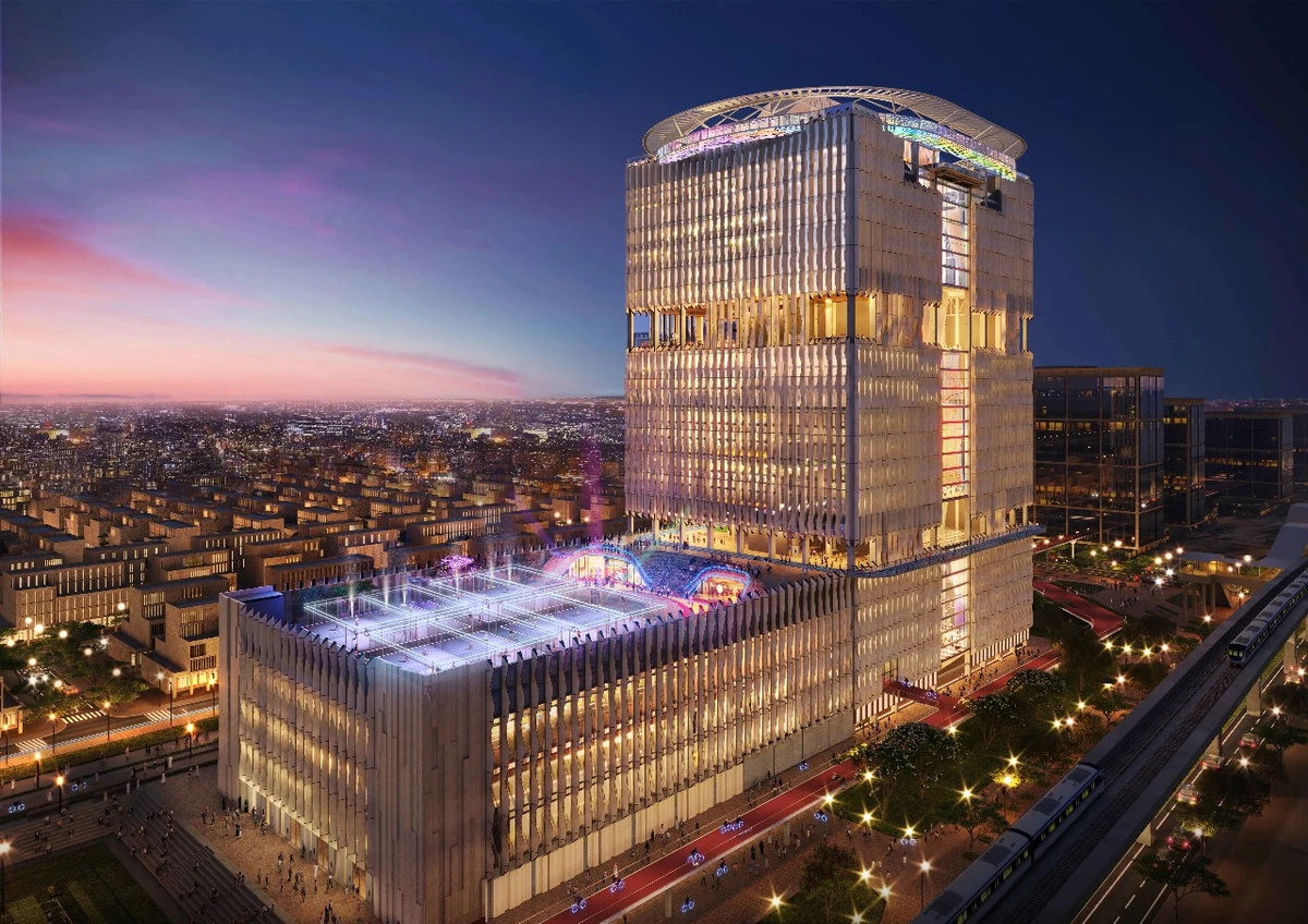 Render image of he Global Sports Tower designs. Image Courtesy: Sports Boulevard Foundation
