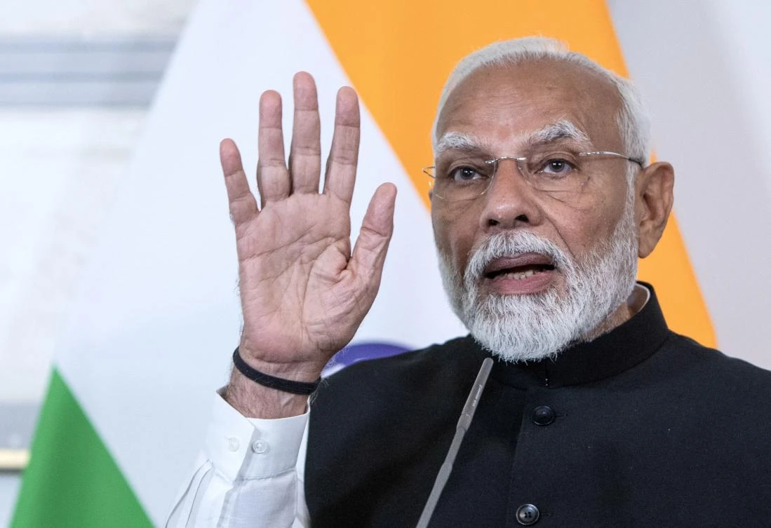 Indian Prime Minister Narendra Modi addresses a press conference after bilateral talks at the Chancellory in Vienna, on July 10, 2024 during Modi’s state visit to Austria. (AFP)