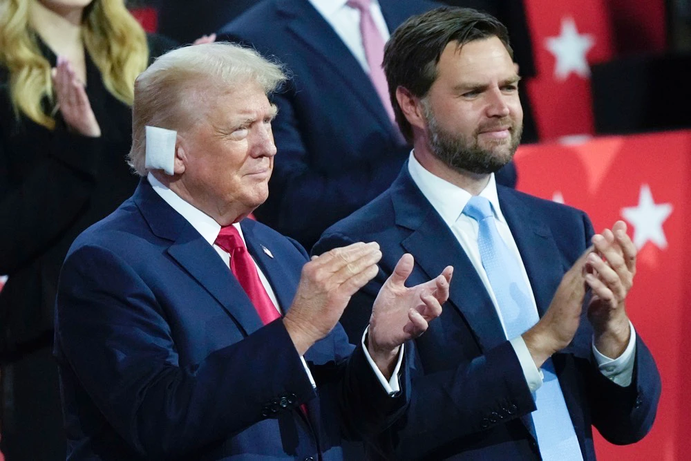 Trump was given a standing ovation by convention-goers in Milwaukee. (AP)