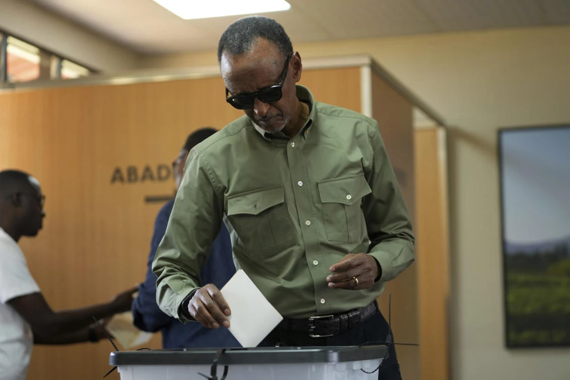 Over nine million Rwandans – about two million first-time voters – were registered to cast their ballot. Above, President Paul Kagame casts his vote in Kigali on July. 15, 2024. (AP)