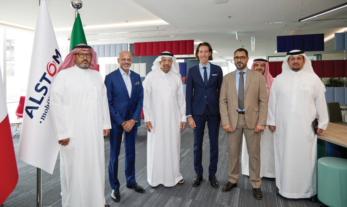 Saudi Minister of Investment Khalid Al-Falih and CEO of KAFD Gautam Sashittal visited the new regional HQ of Alstom. Also seen is Mohamed Khalil, managing director of Alstom.