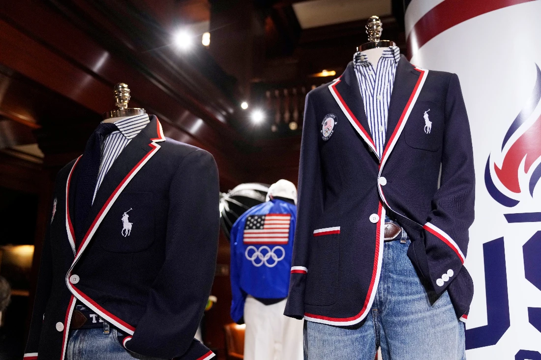 Team USA Paris Olympics opening ceremony attire is displayed at Ralph Lauren headquarters in New York. (File/AP)
