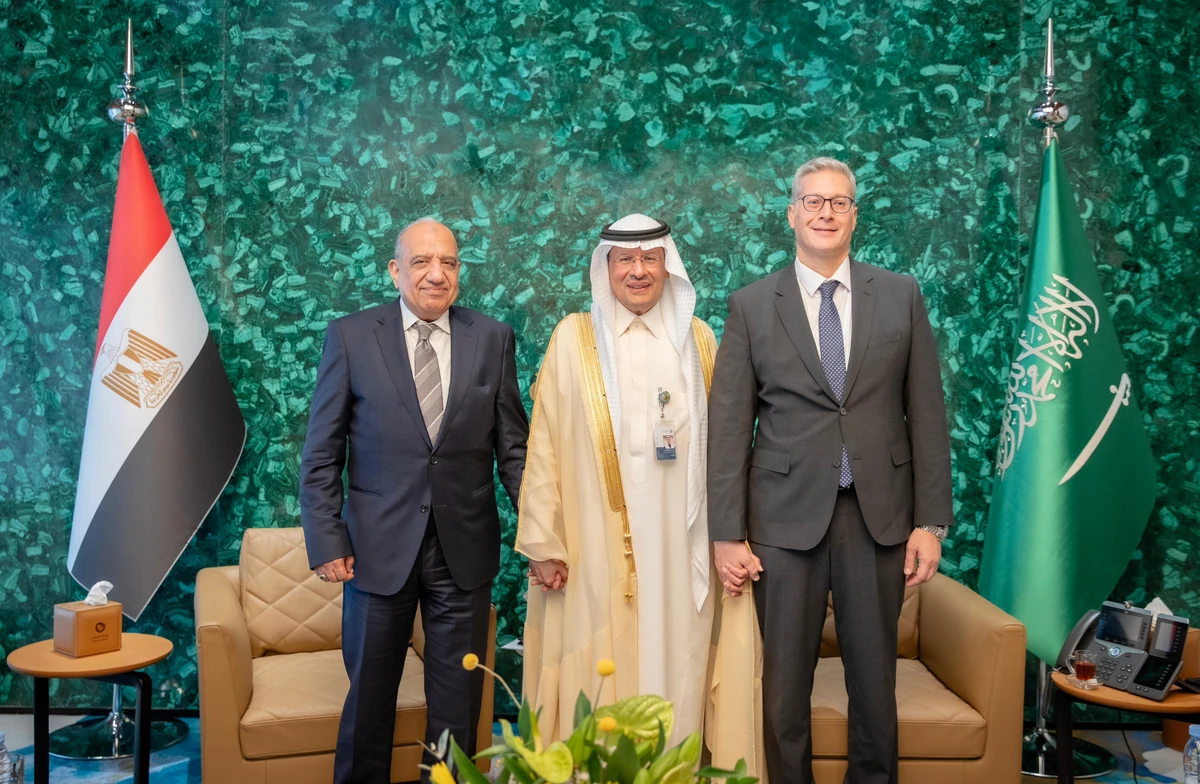 Saudi Minister of Energy Prince Abdulaziz bin Salman meets Egyptian energy ministers in Riyadh. (Saudi Ministry of Energy)
