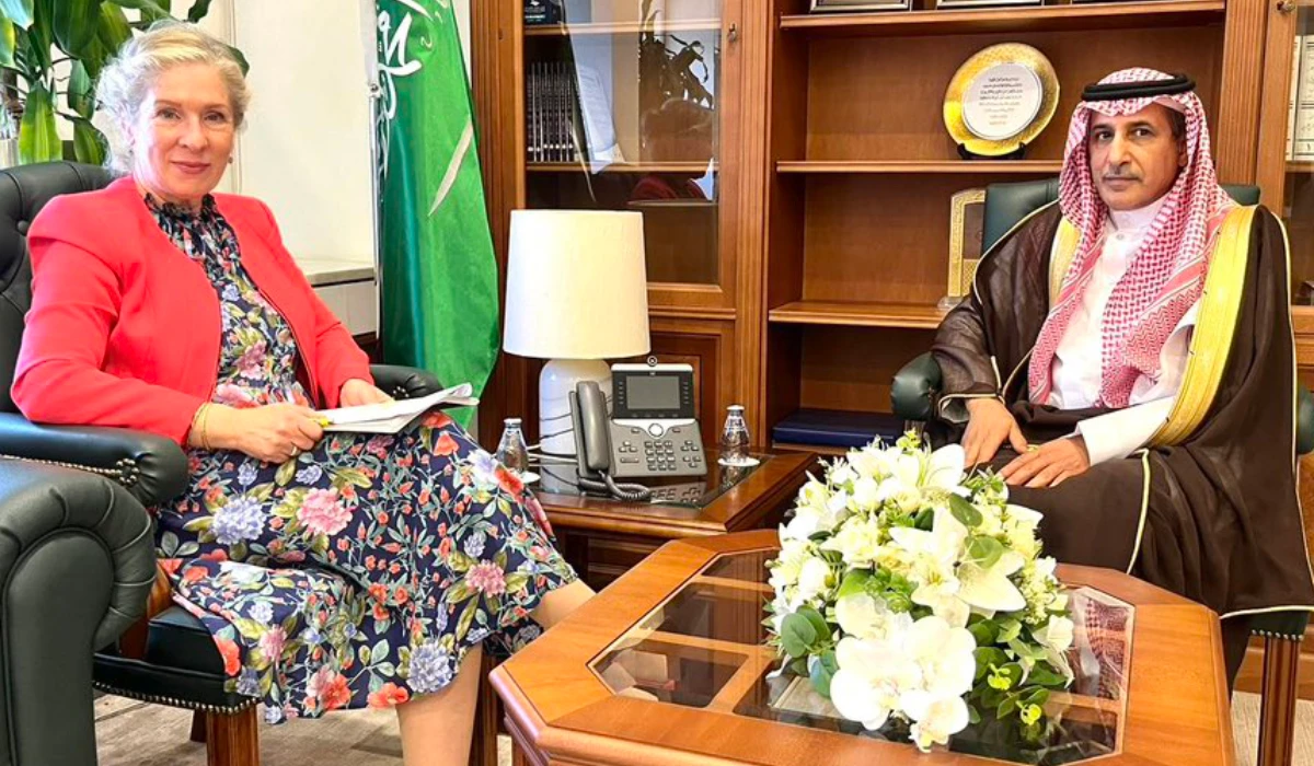 Dr. Saud Al-Sati holds talks with Yasmine Chatila in Riyadh. (Supplied)