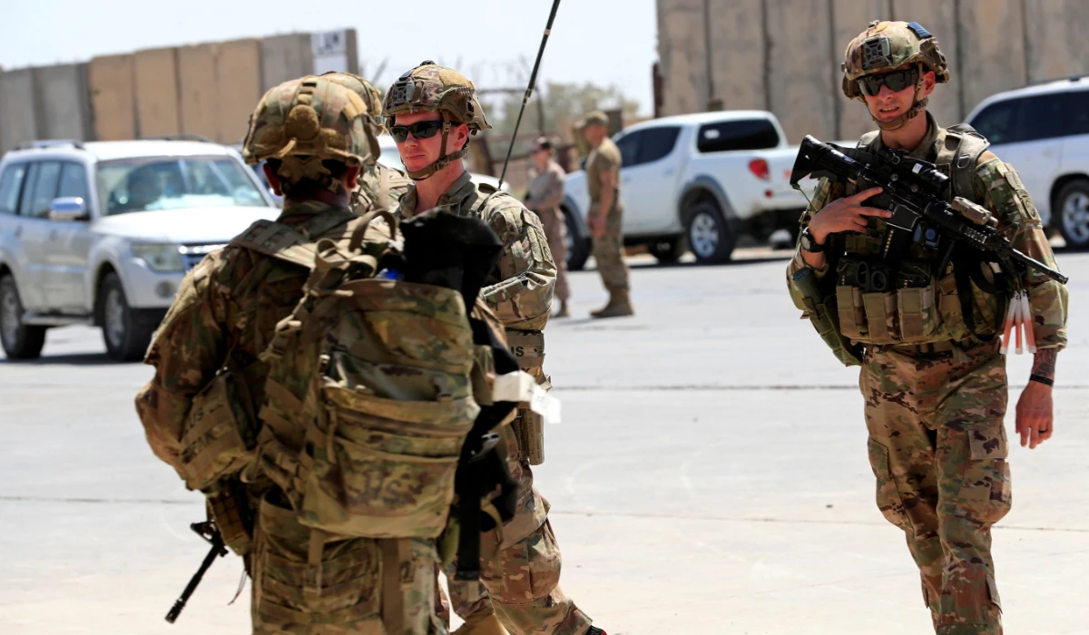 US soldiers are seen during a handover ceremony of Taji military base from US-led coalition troops to Iraqi security forces, in the base north of Baghdad, Iraq August 23, 2020. (REUTERS)