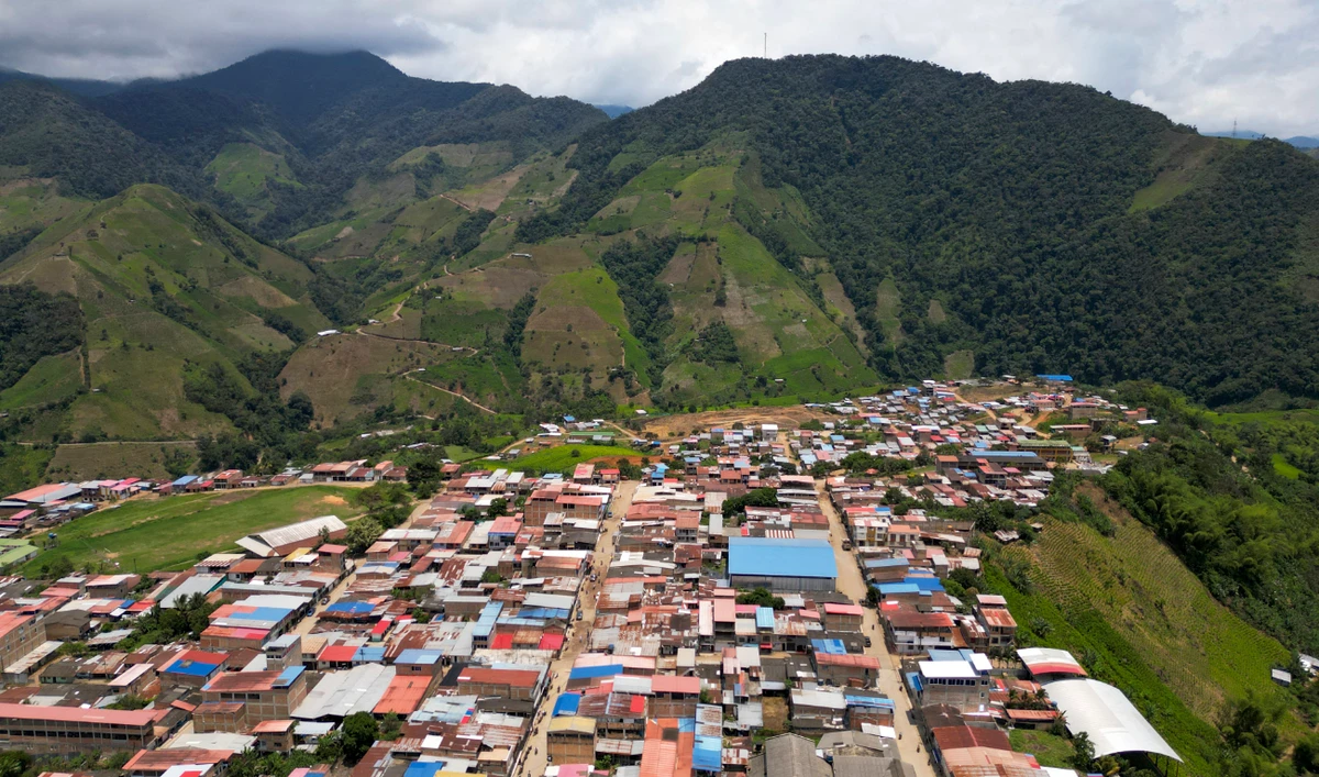 Aerial view of the El Plateado village in Micay Canyon, a mountainous area and Central General Staff (EMC) stronghold in Cauca Department, southwestern Colombia, taken on March 25, 2024. (AFP)