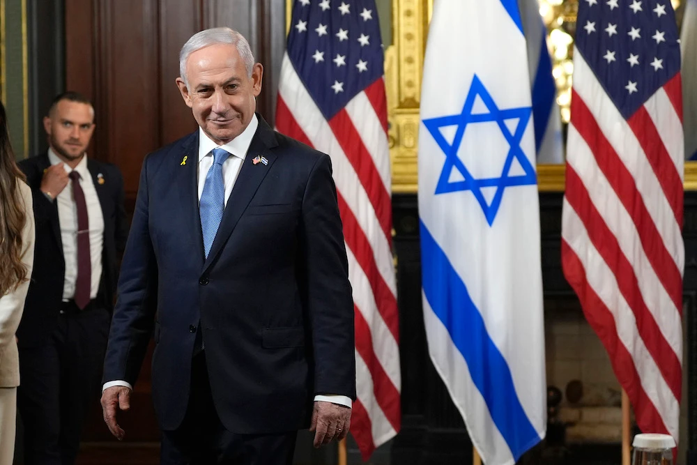 Rishi Sunak, the former UK prime minister, had challenged the court’s issuing of warrants against Israeli Prime Minister Benjamin Netanyahu and Defense Minister Yoav Gallant earlier this year. (AP)
