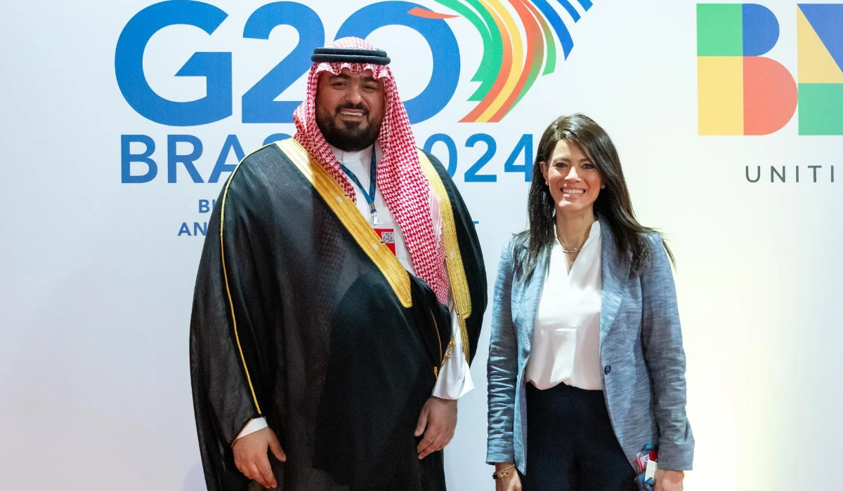 Faisal bin Fadel Alibrahim meets with Rania Al-Mashat in Brazil. (SPA)