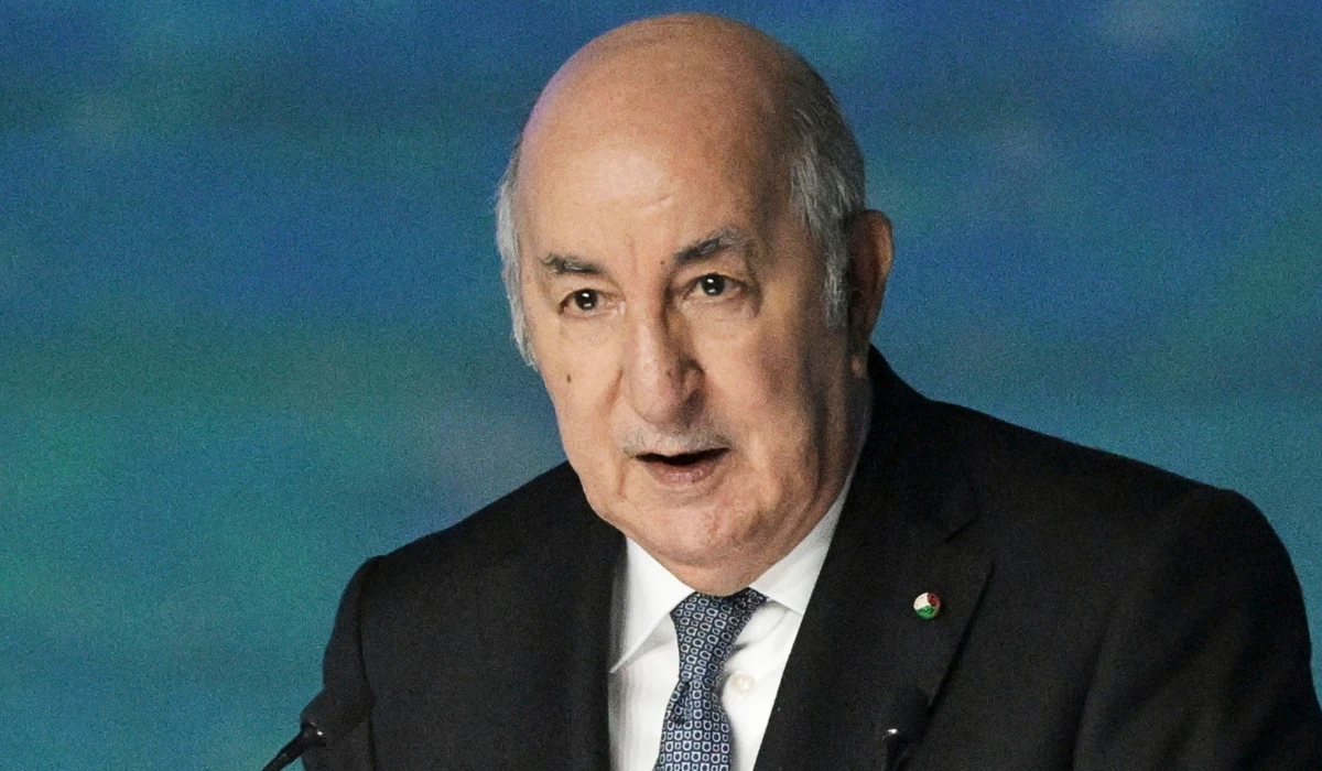 Algerian President Abdelmadjid Tebboune addresses a plenary session of the St. Petersburg International Economic Forum in St. Petersburg, Russia, Friday, June 16, 2023. (AP file photo)