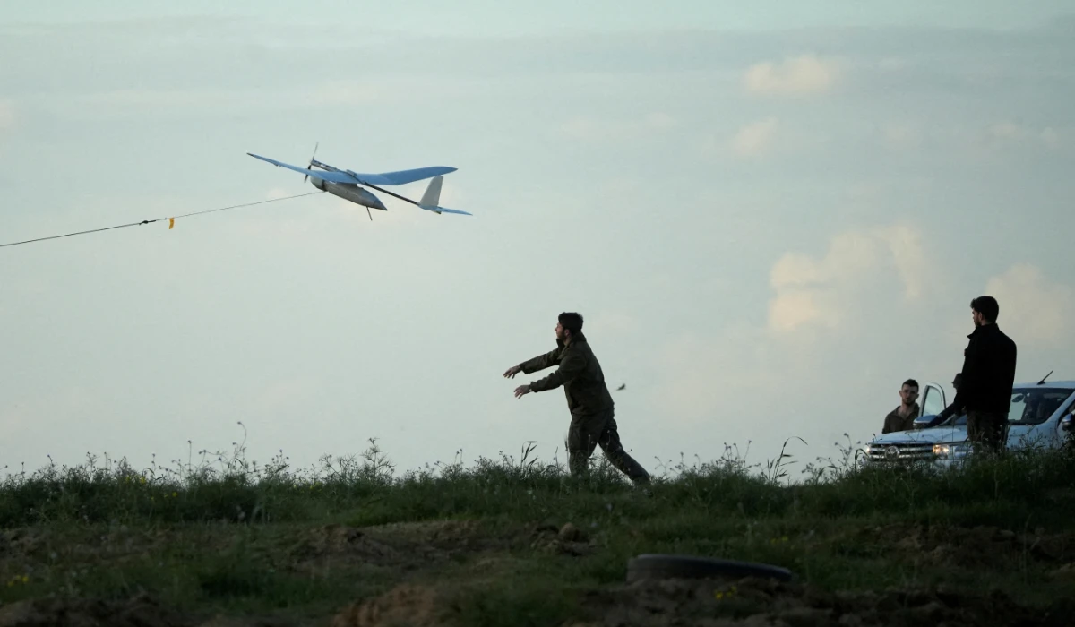 An Israeli soldier releases a drone near the border with Gaza, amid the ongoing conflict between Israel and the Palestinians, as seen from southern Israel, January 24, 2024. (REUTERS file photo)