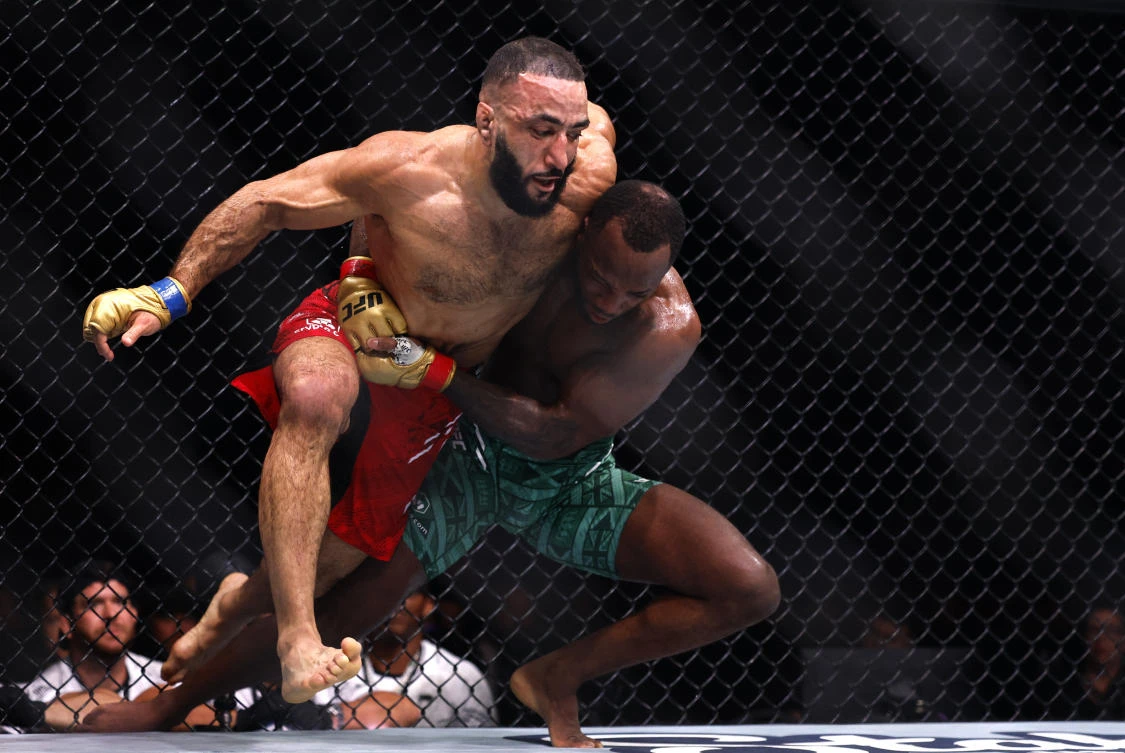 Leon Edwards fights Belal Muhammad during UFC 304. (Reuters)