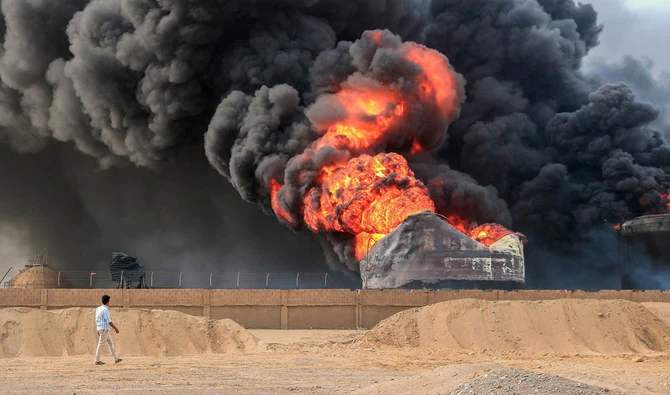 The July 20 attack on Hodeida, the main harbor under the control of the Iran-backed Houthis, destroyed most of the port’s oil storage capacity. (File/AFP)