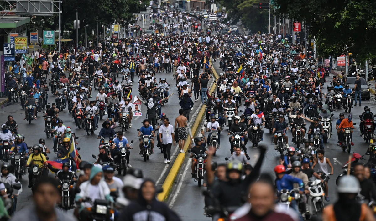 Opponents of Venezuelan President Nicolas Maduro's government protest in Caracas on July 29, 2024, a day after the Venezuelan presidential election. (AFP)