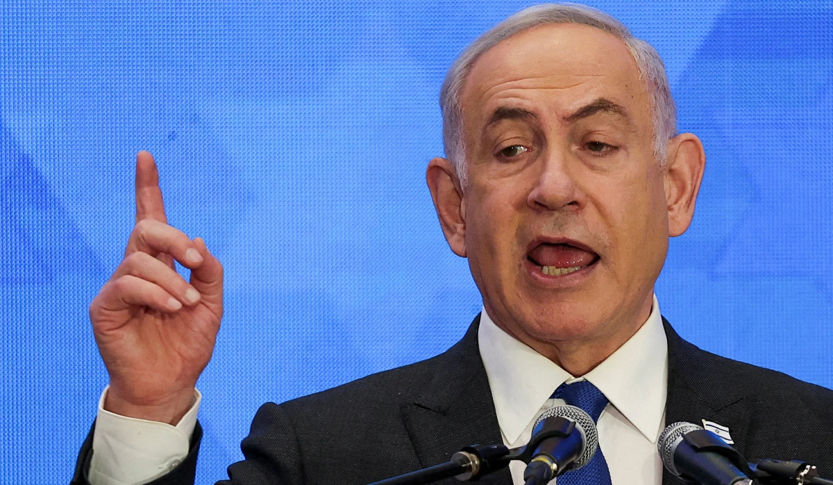 Israeli Prime Minister Benjamin Netanyahu addresses the Conference of Presidents of Major American Jewish Organizations, amid the ongoing conflict between Israel and the Palestinian Islamist group Hamas, in Jerusalem, February 18, 2024. (REUTERS)