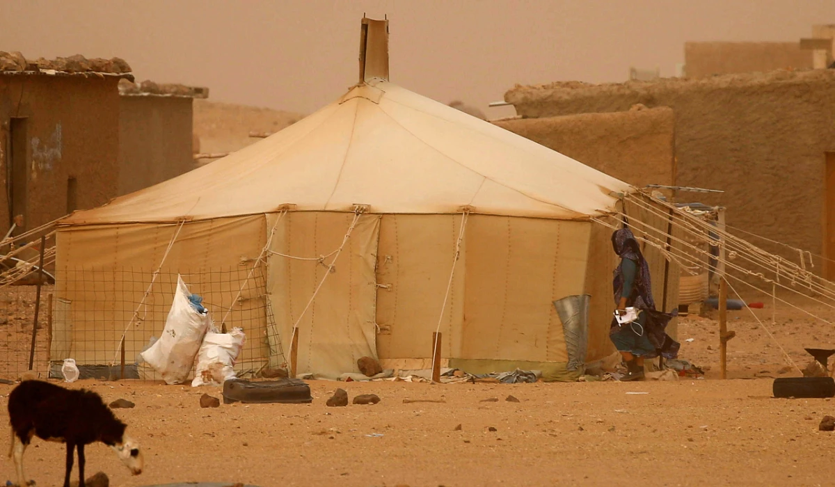 An indigenous Sahrawi woman walks at a refugee camp of Boudjdour during a sand storm in Tindouf, southern Algeria, September 10, 2016. (REUTERS)