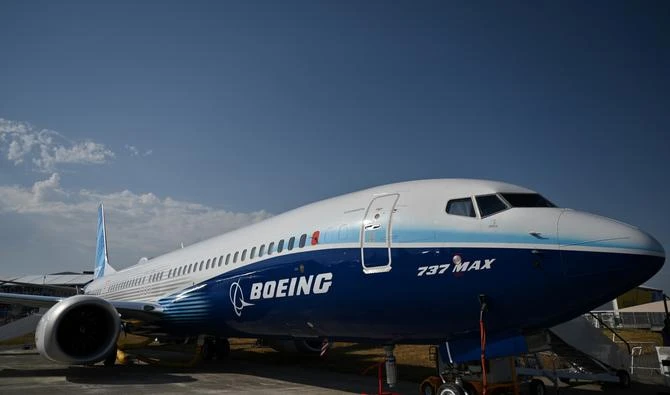 A Boeing 737 Max is on display during the Farnborough Airshow, in Farnborough, July 18, 2022 (File/AFP).