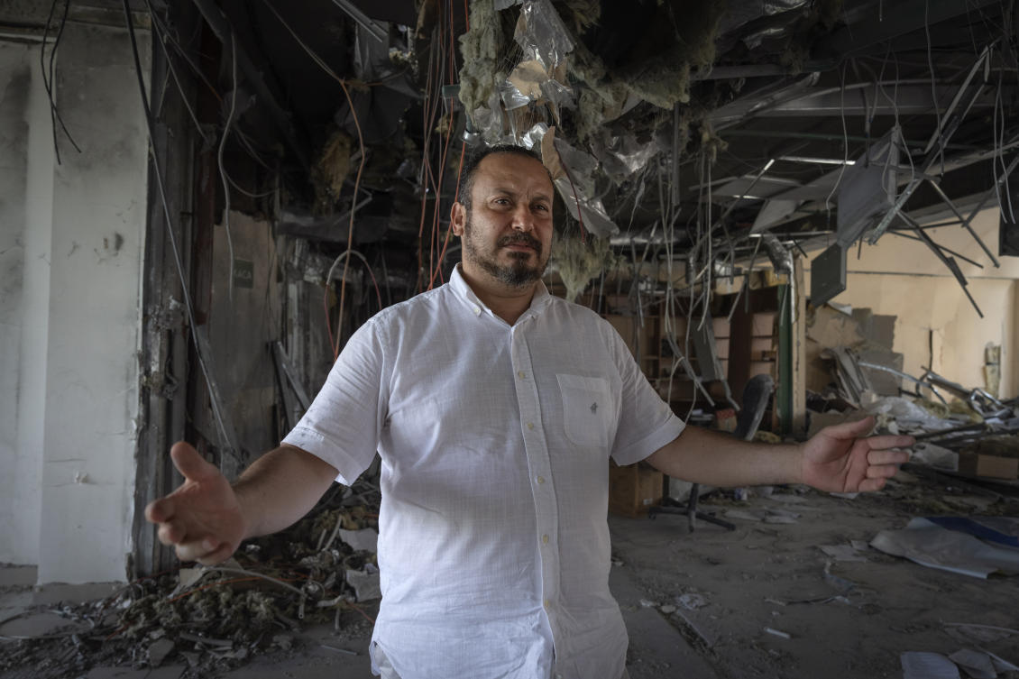 Alya Gali, a Gaza Strip-born doctor, shares memories amid debris in Kyiv, Ukraine, Monday, July 22, 2024 two weeks after a missile killed nine as it hit a private clinic where he has worked for most of his professional life.(AP)