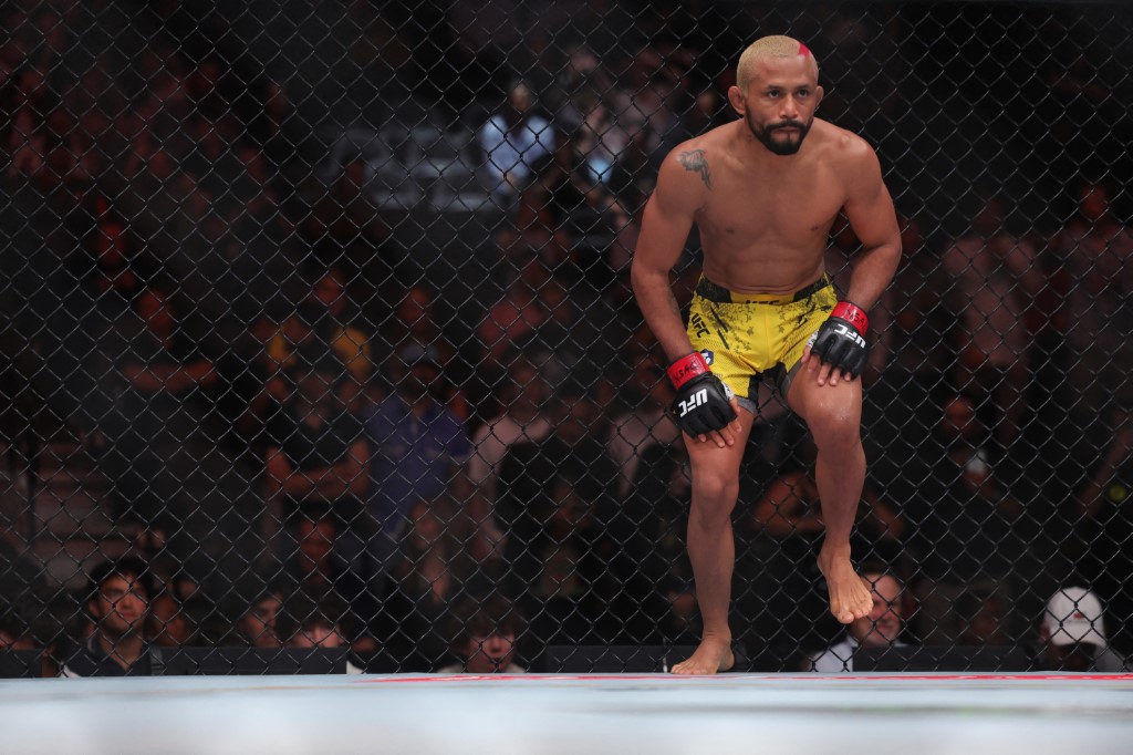 File photo of Deiveson Figueiredo of Brazil looks on at Cody Garbrandt during their bantamweight fight at T-Mobile Arena (AFP)