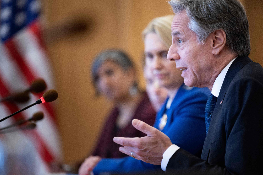 The US Secretary of State Antony Blinken discussed Gaza ceasefire and humanitarian efforts with the UAE foreign minister Sheikh Abdullah bin Zayed Al-Nahyan. (File/AFP)